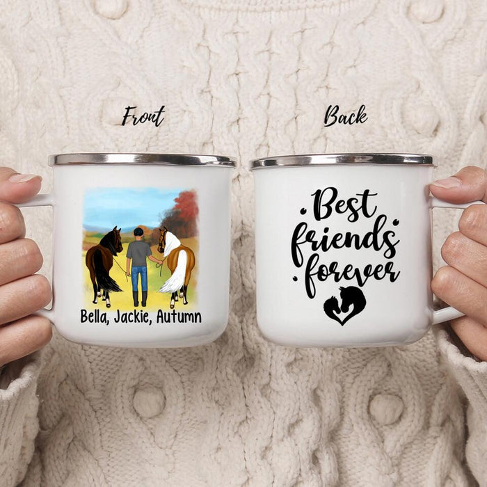 Best Friends Forever - Personalized Gifts Custom Horse Enamel Mug for Him, Horse Lovers