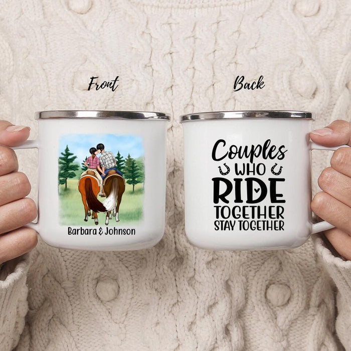 Couples Who Ride Together - Personalized Gifts Custom Horse Enamel Mug for Friends and Couples, Horse Lovers