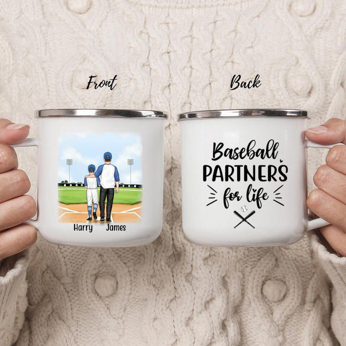 Baseball Partners Forever - Personalized Gifts Custom Enamel Mug for Son, Dad, or Son of Dad, for Baseball Lovers