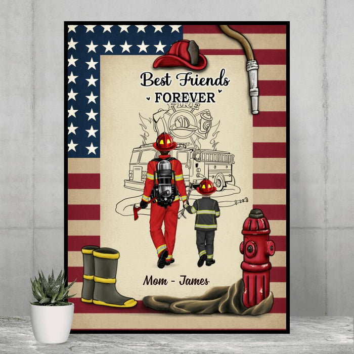 Best Friend Forever - Mother's Day Personalized Gifts - Custom Firefighter Poster for Family - Firefighter Gifts