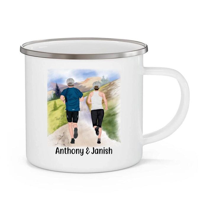 Running Partners for Life - Personalized Gifts Custom Running Enamel Mug for Couples