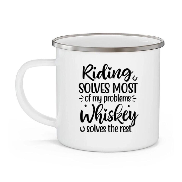 Riding Horse Solves Most of My Problem - Personalized Gifts Custom Horse Enamel Mug for Sister, Horse Lovers