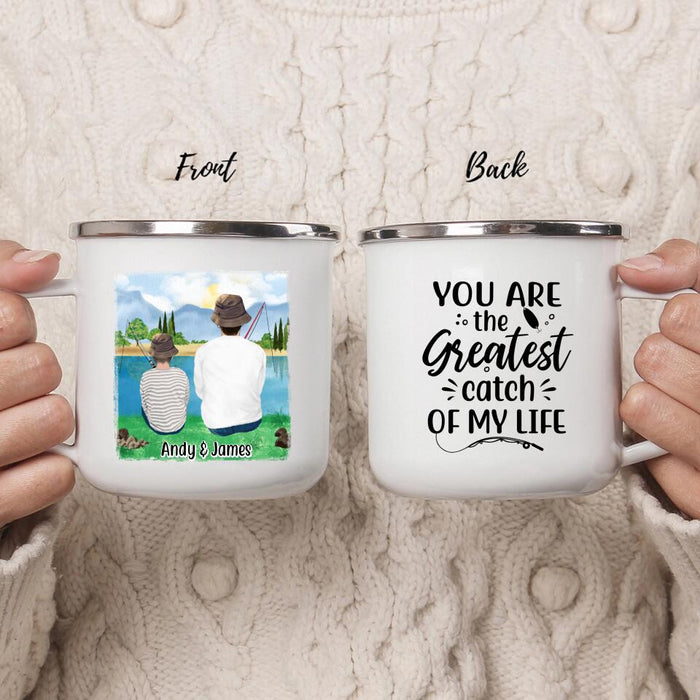 You Are the Greatest Catch - Personalized Gifts Custom Fishing Enamel Mug for Kids, Dad, and Fishing Lovers