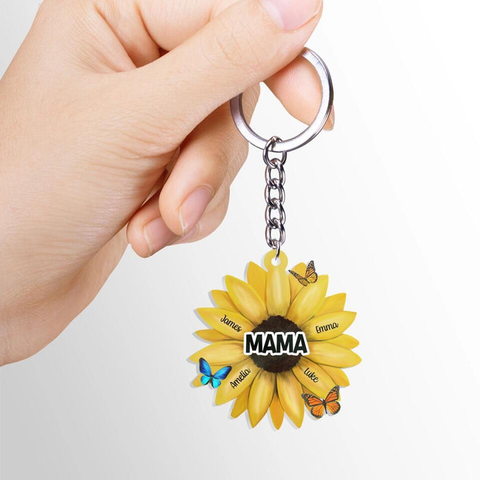 Custom Name Sunflower Mom Grandma Mimi Nana - Personalized Gifts Custom Acrylic Keychain for Mom