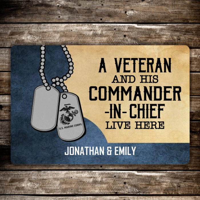 A Veteran and His Commander in Chief - Personalized Gifts Custom Army Veteran Doormat for Couples, Army Veteran