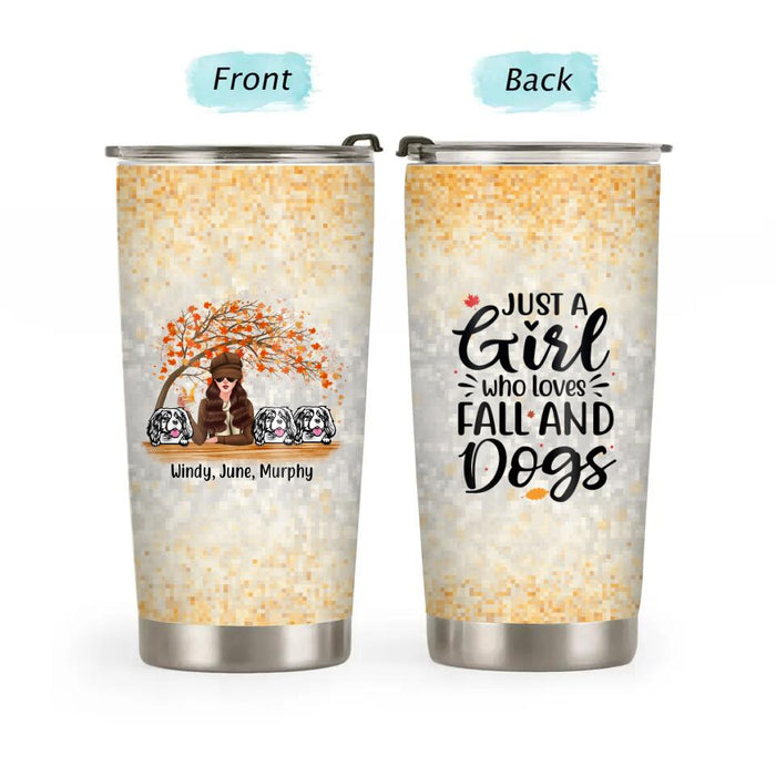 Personalized Tumbler. Just A Girl Who Loves Fall And Dogs - Fall Gift, Gift For Dog Lovers