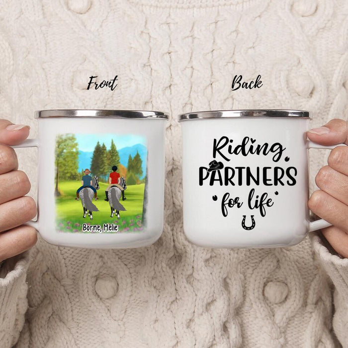 Riding Partners for Life - Personalized Gifts Custom Horse Enamel Mug for Family, Horse Lovers