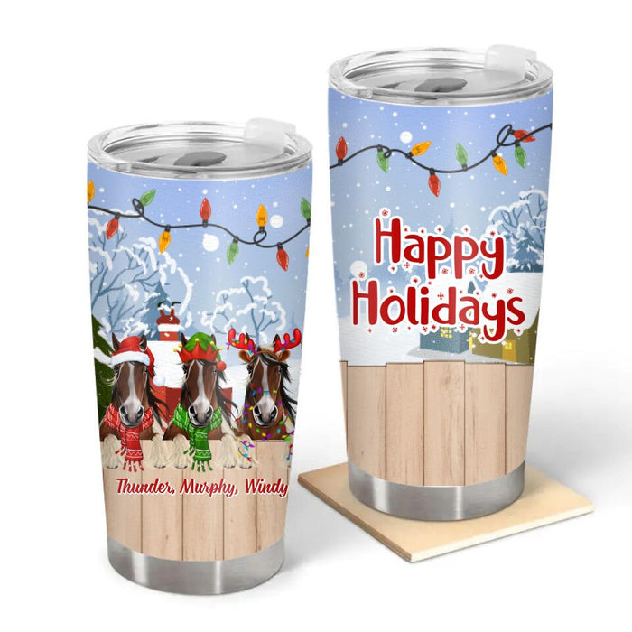 Personalized Tumbler, Up To 3 Horses, Happy Holidays, Gift For Horse Lovers