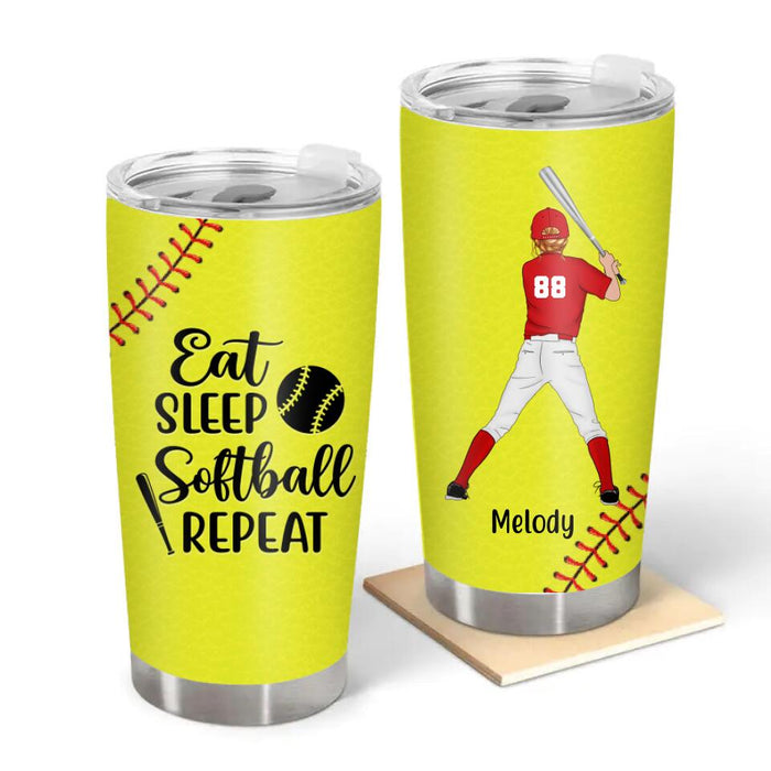 Personalized Tumbler, Gift For SoftBall Fans, Eat Sleep Softball Repeat