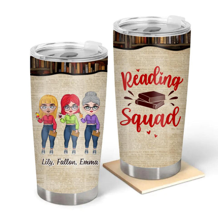 Personalized Tumbler, Up To 3 Girls, Gift For Sisters, Friends, Reading Lovers, Reading Squad, Girls Drinking And Reading