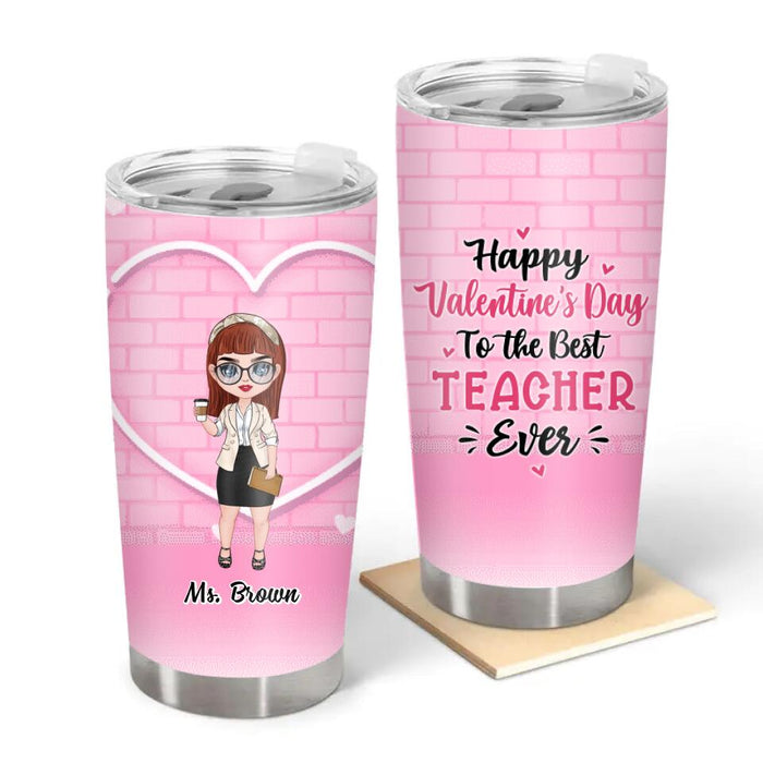 Up To 3 Chibi Happy Valentine's Day To The Best Teacher - Personalized Tumbler For Teachers
