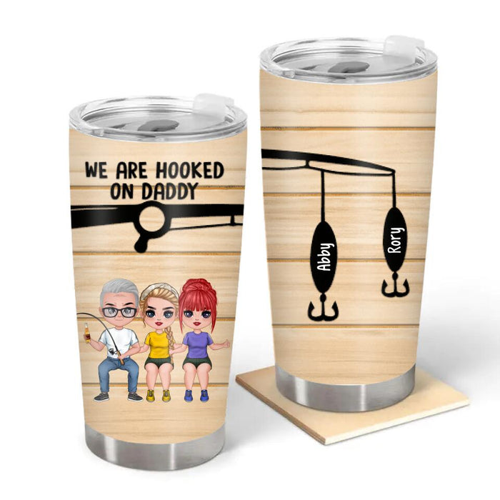 Up to 2 Daughters We Are Hooked on Daddy - Personalized Gifts Custom Fishing Tumbler for Dad, Fishing Lovers