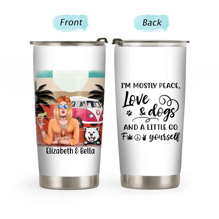 Personalized Tumbler, Hippie Girl with Dogs Custom Gift For Dog and Hippie Lovers