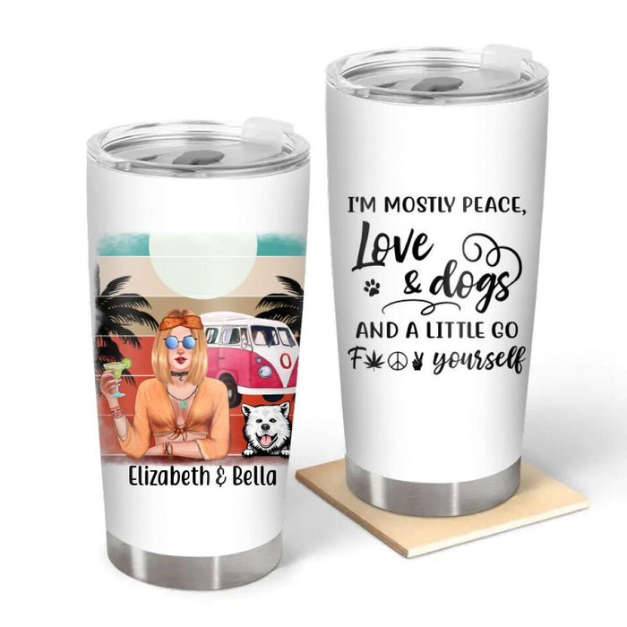Personalized Tumbler, Hippie Girl with Dogs Custom Gift For Dog and Hippie Lovers