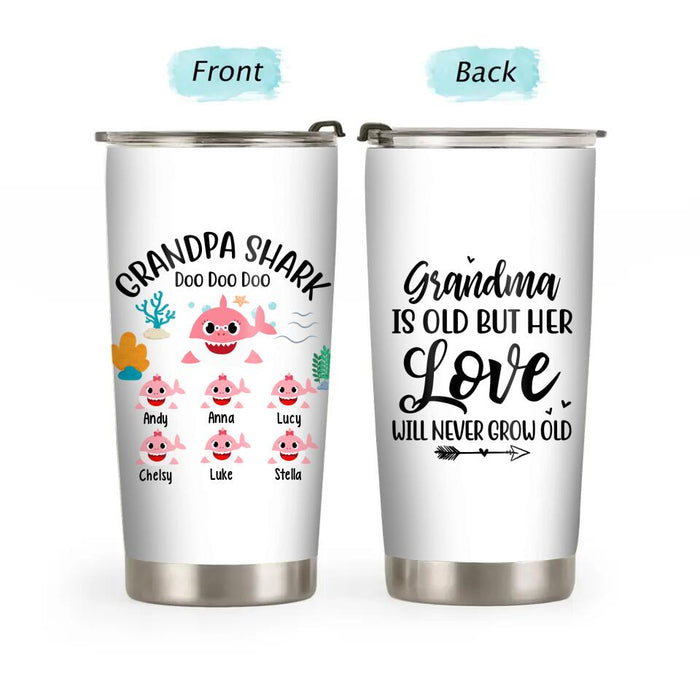 Old But Her Love Will Never Grow Old - Personalized Gifts Custom Tumbler for Grandparents