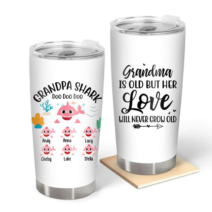 Old But Her Love Will Never Grow Old - Personalized Gifts Custom Tumbler for Grandparents
