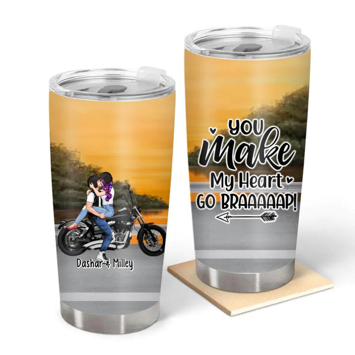You Make My Heart Go Braaap Couple Kissing - Personalized Gifts Custom Motorcycle Tumbler for Couples, Motorcycle Lovers