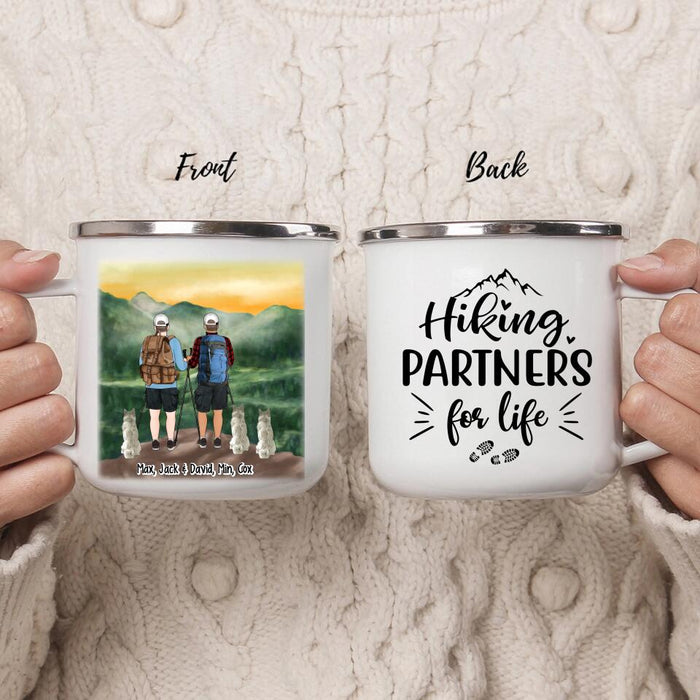 Hiking Partners for Life - Personalized Gifts Custom Hiking Enamel Mug for Dog Dad, Hiking Lovers