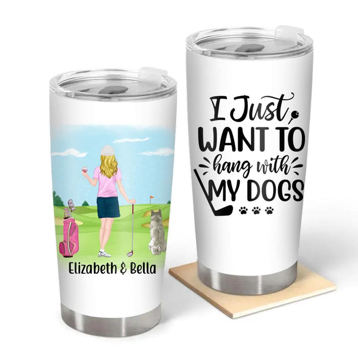Personalized Tumbler, Golf Drink Woman with Dogs Gift For Golf and Dog Lovers