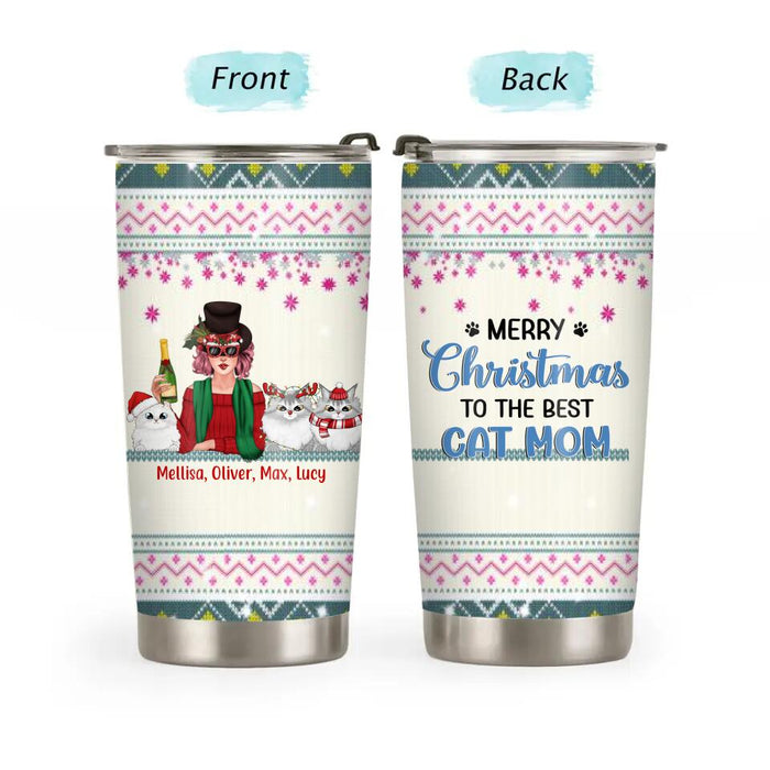 Merry Christmas to the Best Cat Mom - Christmas Personalized Gifts Custom Tumbler for Cat Lovers