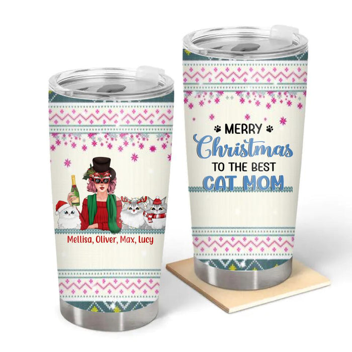 Merry Christmas to the Best Cat Mom - Christmas Personalized Gifts Custom Tumbler for Cat Lovers
