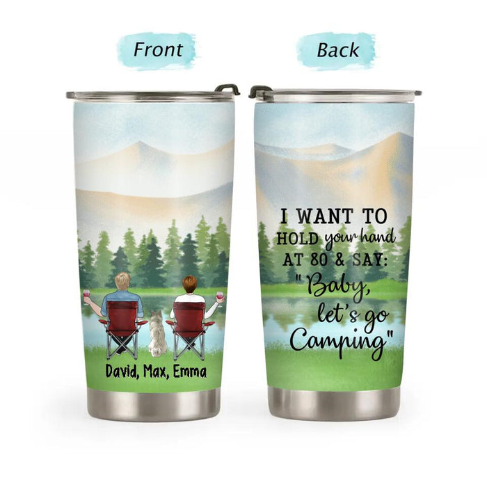 Personalized Tumbler, Camping Drinking Couple And Dogs, Christmas Gift For Campers And Dog Lovers
