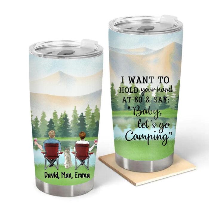 Personalized Tumbler, Camping Drinking Couple And Dogs, Christmas Gift For Campers And Dog Lovers