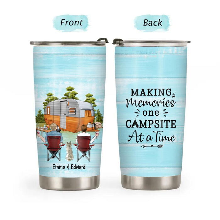 Personalized Tumbler, Camping Drinking Couple And Dogs - Couple Gift, Gift For Campers And Dog Lovers