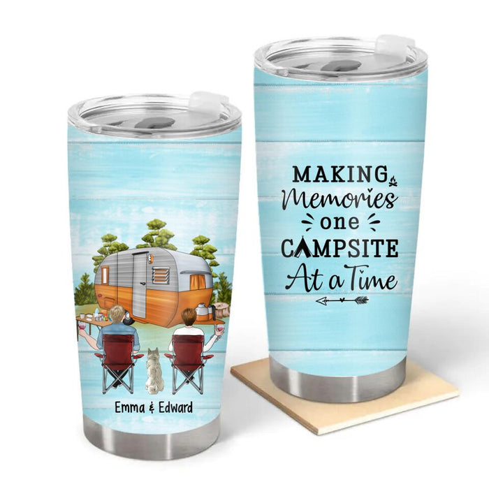 Personalized Tumbler, Camping Drinking Couple And Dogs - Couple Gift, Gift For Campers And Dog Lovers