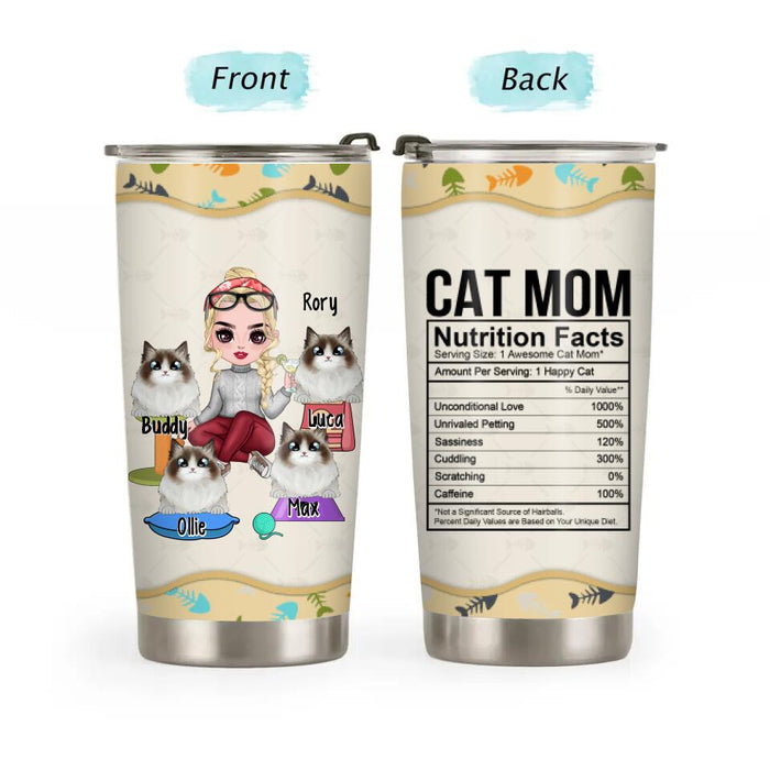 Up to 4 Cats and Cat Mom - Personalized Gifts Custom Cat Tumbler for Cat Mom, Cat Lovers