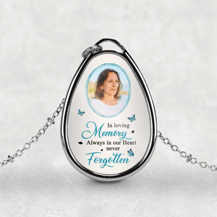 In Loving Memory, Always in Our Heart, Never Forgotten - Personalized Photo Upload Gifts, Custom Memorial Necklace for Mom and Dad, Memorial Gifts