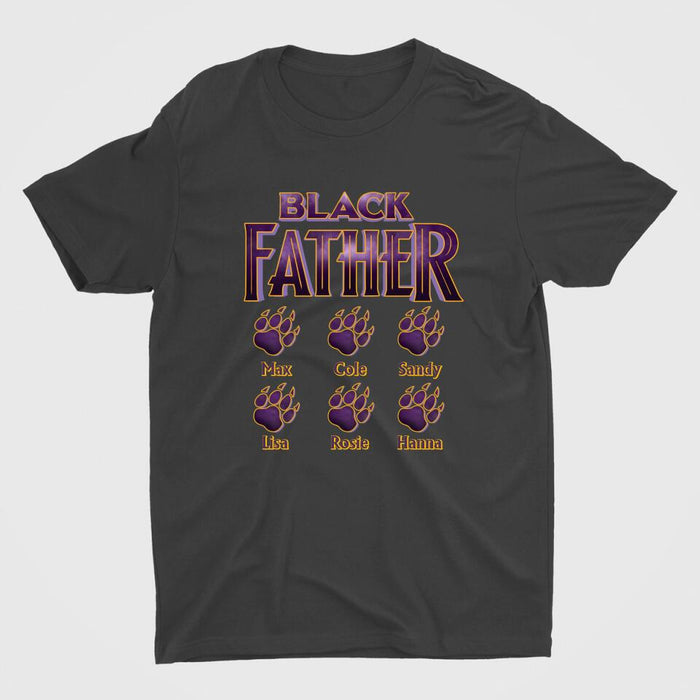 Black Father with Kids Names - Personalized Gifts Custom Funny Shirt For Dad, Funny Gifts