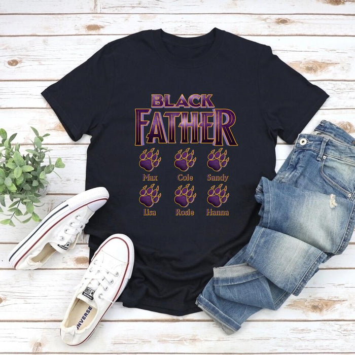 Black Father with Kids Names - Personalized Gifts Custom Funny Shirt For Dad, Funny Gifts