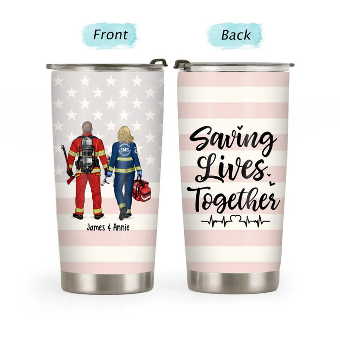It's a Beautiful Day to Save Lives - Personalized Gifts Custom Firefighter Tumbler for Couples and Friends, Firefighter, Nurse, Police, EMS Gifts