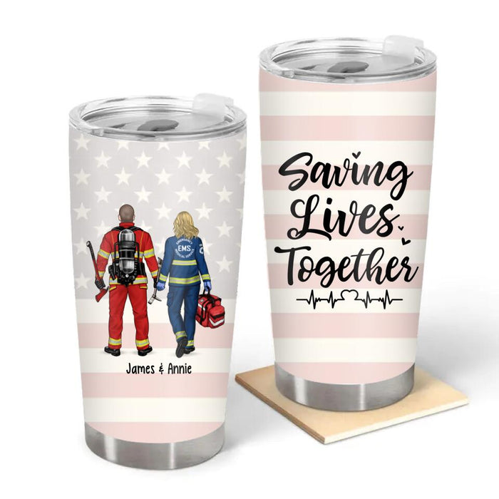 It's a Beautiful Day to Save Lives - Personalized Gifts Custom Firefighter Tumbler for Couples and Friends, Firefighter, Nurse, Police, EMS Gifts
