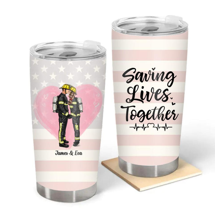 Only a Life Lived for Others Is a Life Worthwhile - Personalized Gifts Custom Firefighter Tumbler for Couples, Firefighter Gifts