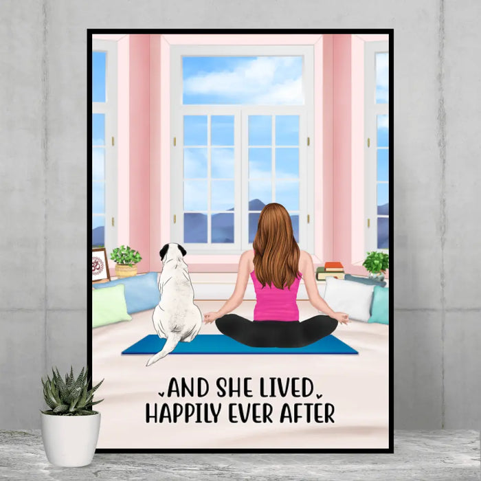 Personalized Poster, Yoga Girl With Pets In House, Custom Gift For Yoga, Dog And Cat Lovers