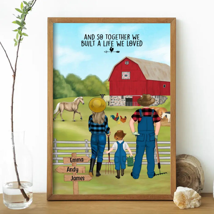 Personalized Poster, Farming Couple And Kids, Custom Gift For Farmers Family