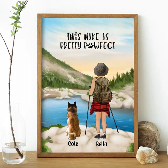 Personalized Poster, Woman Hiking With Dogs, Gifft for Hiking and Dog Lovers