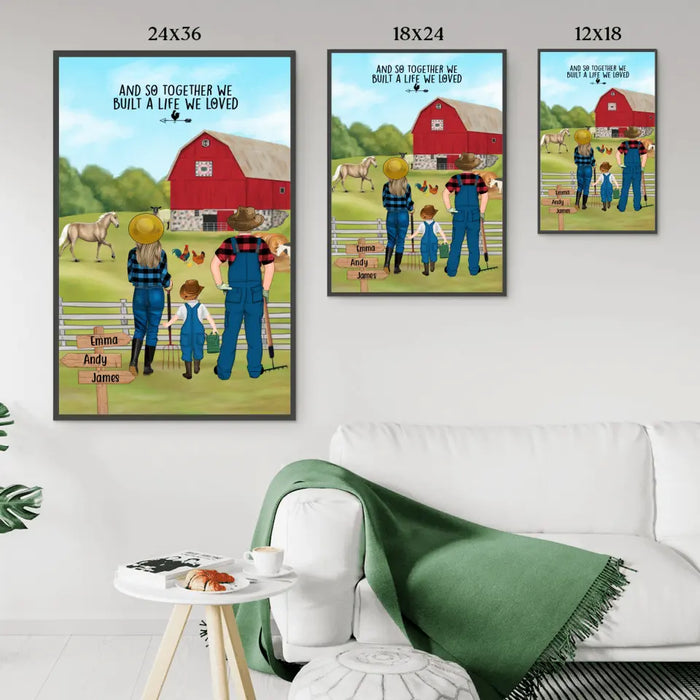 Personalized Poster, Farming Couple And Kids, Custom Gift For Farmers Family