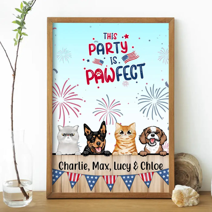 Personalized Poster, Cute Dog And Cat Peeking For 4th Of July, Custom Gift For Dog Lovers, Cat Lovers