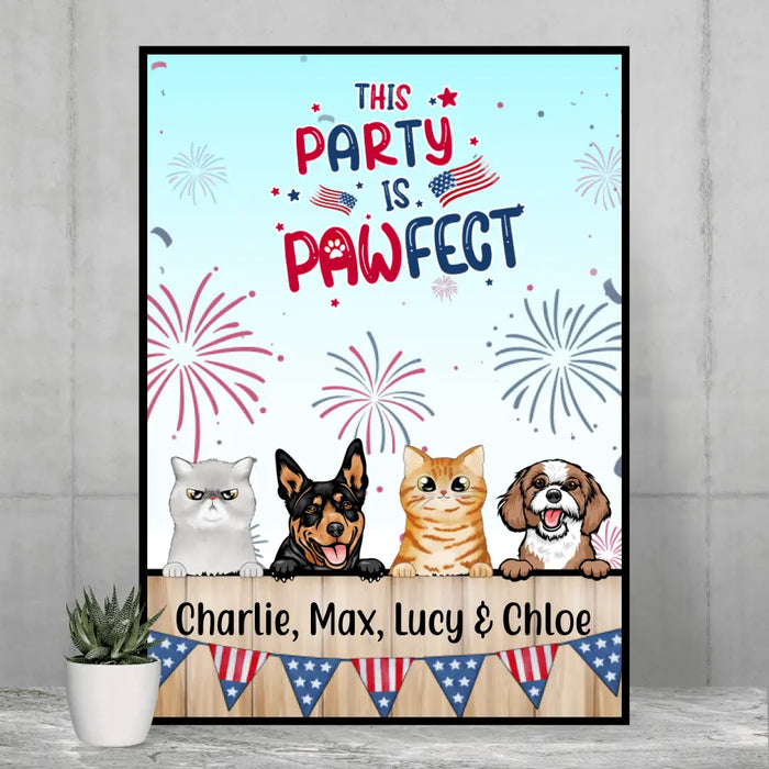 Personalized Poster, Cute Dog And Cat Peeking For 4th Of July, Custom Gift For Dog Lovers, Cat Lovers