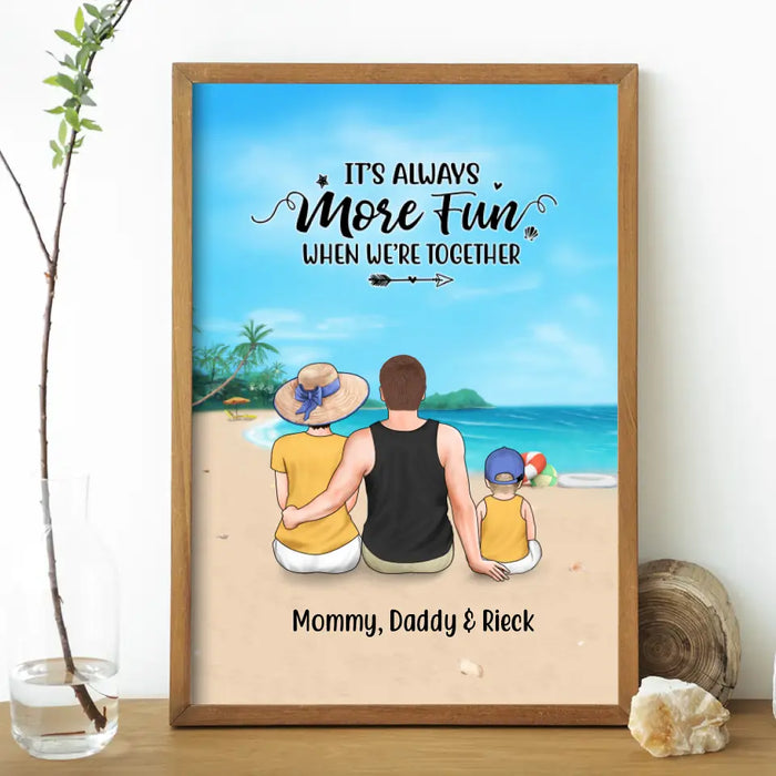 Personalized Poster, Family On The Beach Parent And Kids, Custom Gift For Summer And Family Lovers