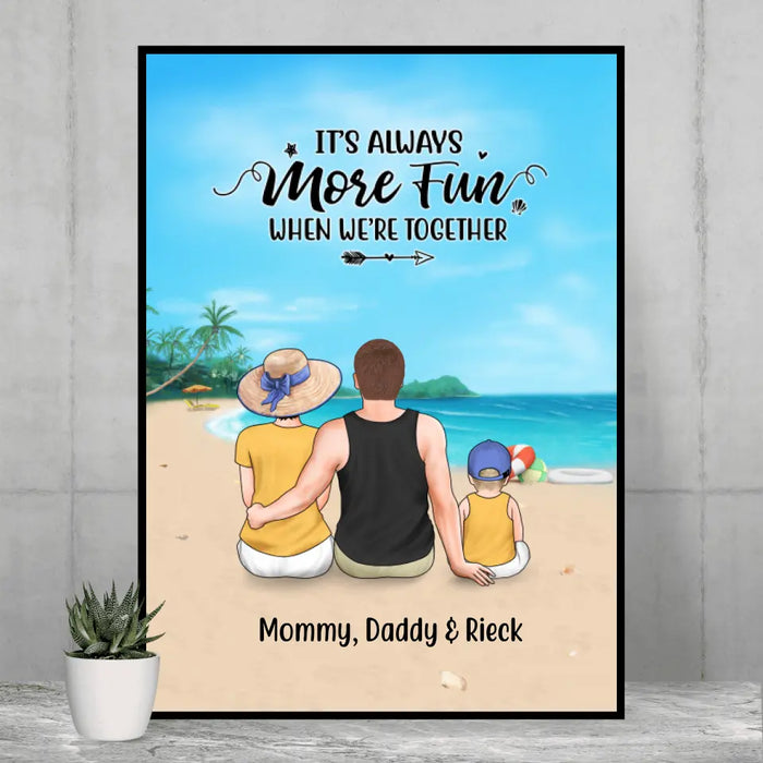 Personalized Poster, Family On The Beach Parent And Kids, Custom Gift For Summer And Family Lovers