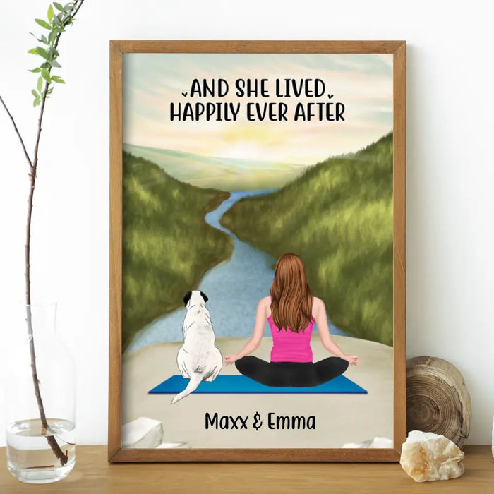 Personalized Poster, Woman Doing Yoga With Pets, Custom Gift For Dog Lovers, Cat Lovers And Yoga Lovers