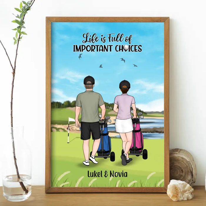 Personalized Poster, Golf Pushing Cart Partners - Couple And Friends, Gift For Golf Lovers
