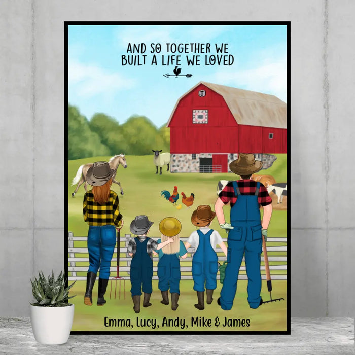 Personalized Poster, Farming Couple And Kids, Up To 3 Kids, Custom Gift For Farmers