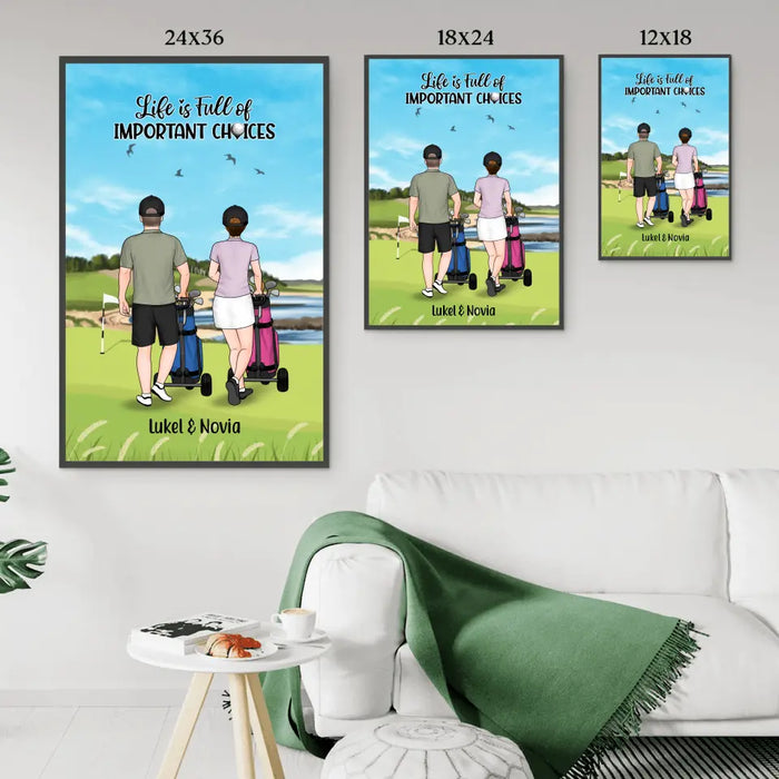 Personalized Poster, Golf Pushing Cart Partners - Couple And Friends, Gift For Golf Lovers