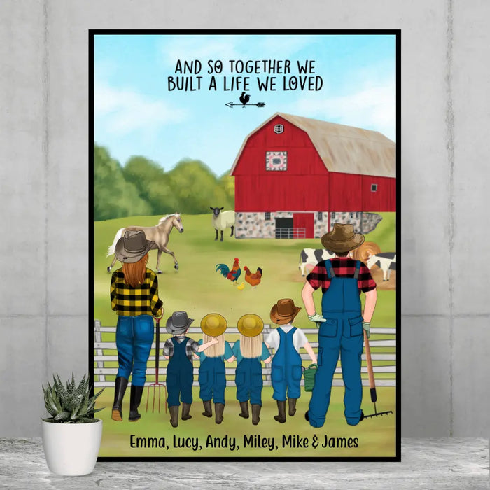 Personalized Poster, Farming Family With 4 Kids, Gift For Farmers