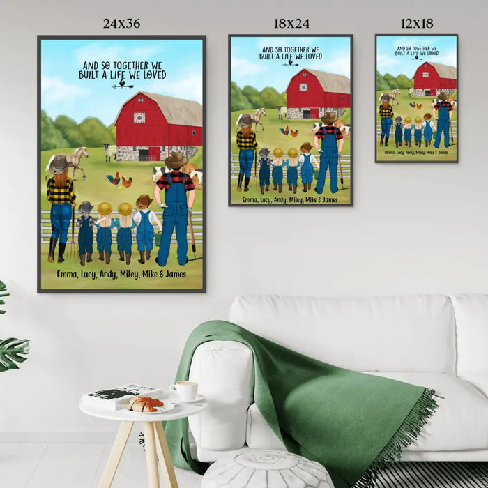 Personalized Poster, Farming Family With 4 Kids, Gift For Farmers